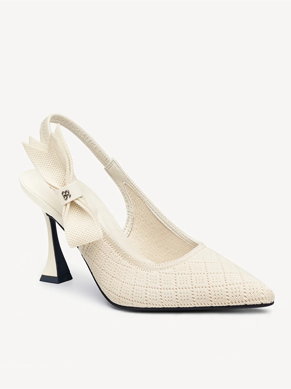 Cosy Island || EverLush Bowknot Pointed Toe Heeled Slingback Cream White 6.5